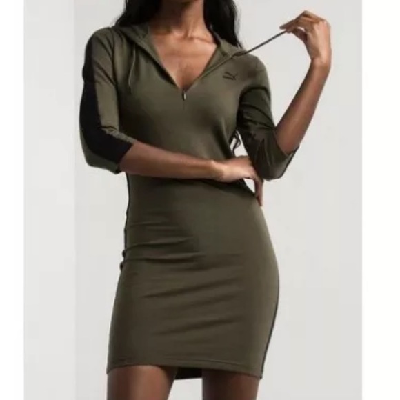 Puma Dresses & Skirts - PUMA WOMENS HOODIE T7 DRESS OLIVE NIGHT GREEN/BLACK M
